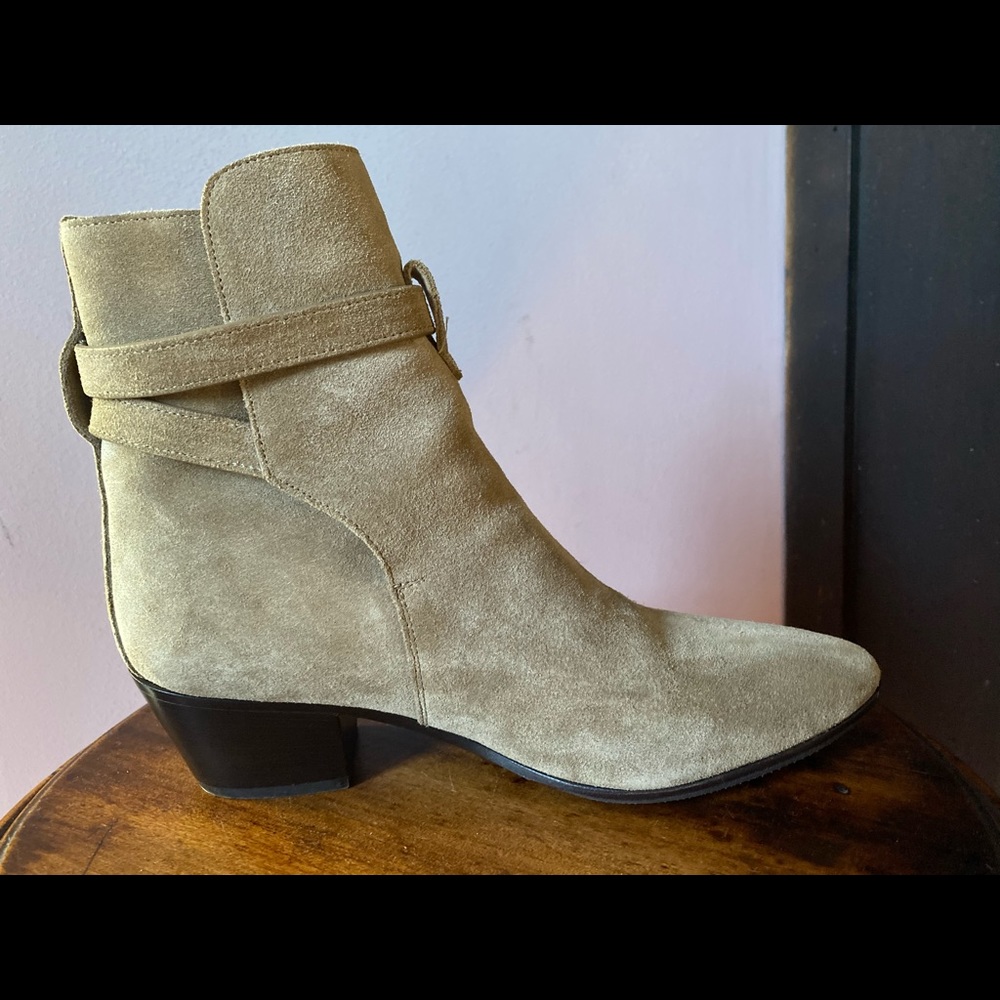 Saint Laurent Taupe Suede Ankle Boots with Buckle - Picture 4 of 11
